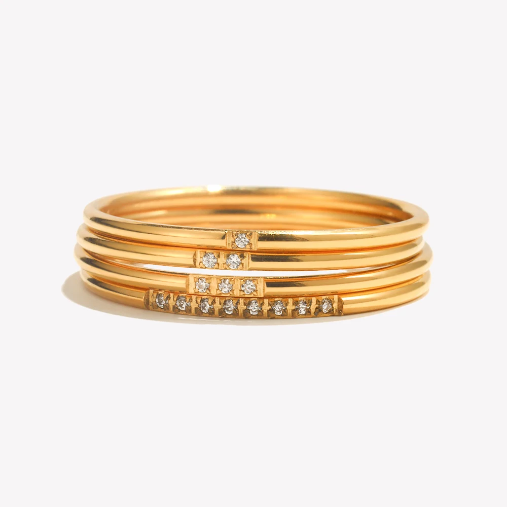 E.B.belle 2024 New Minimalist 316L Stainless Steel 18k Gold Plated One Two Three AAA Zircon Paved Gold Rings for Women