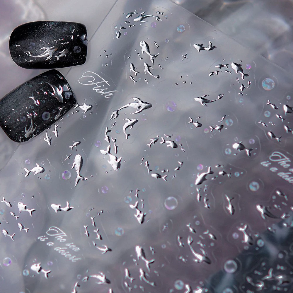 الليزر الشظية ستار المحيط دولفين الحوت الضحل من فقاعات الأسماك الكائنات البحرية البحرية مسمار الفن ملصق ذاتية اللصق مانيكير مائي #1
