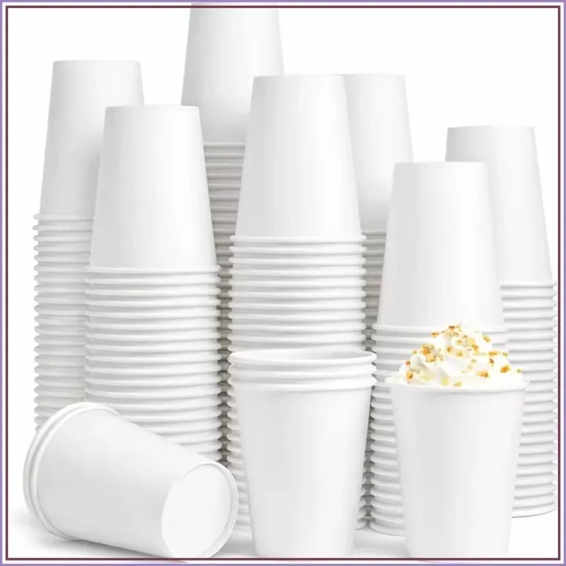 50/100PCS White Paper Cups Juice Milk Coffee Disposable Hot Cold Drinking Paper Cups Weddings Birthdays Picnics Packing