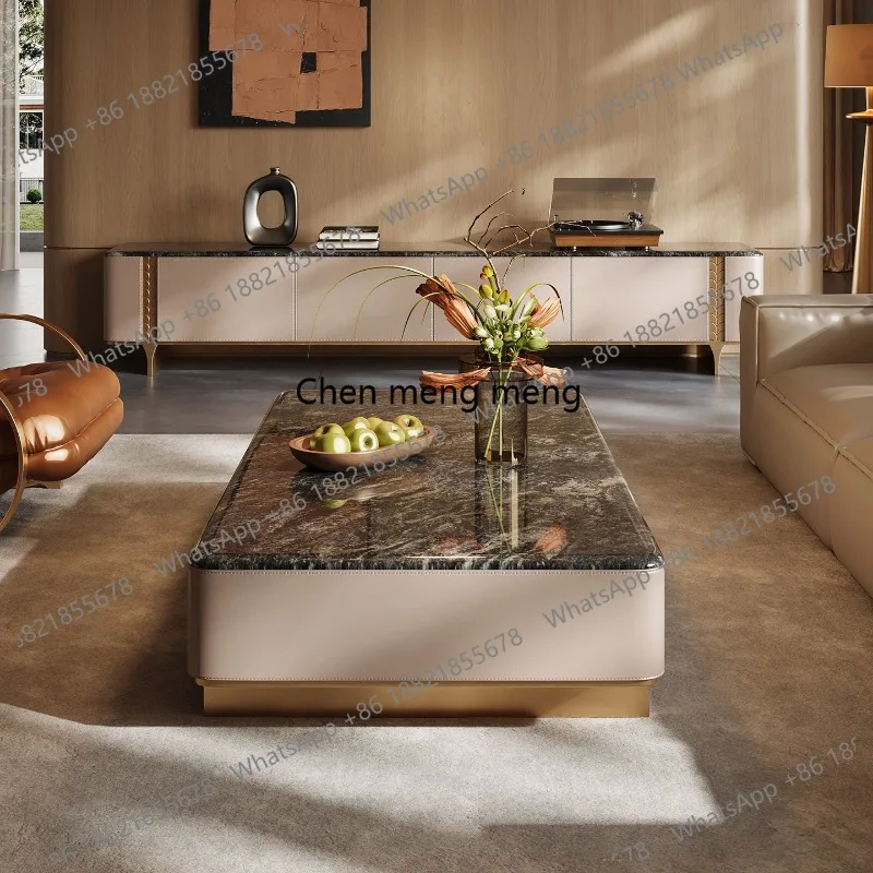 

Minimalist, rectangular coffee table, marble light luxury high-end villa large flat floor