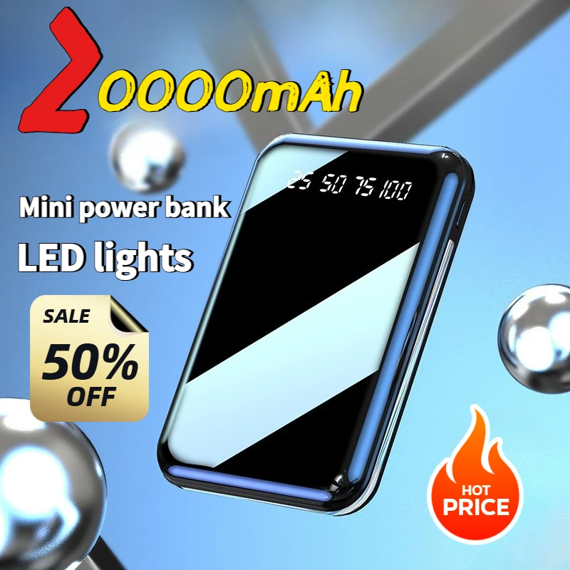 20000mAh Mini Power Bank Portable Charger Mirror Screen LED Digital Powerbank for IPhone Samsung Huawei Xiaomi