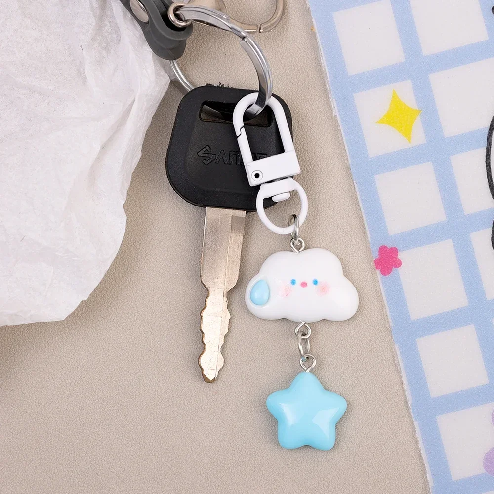 Cute Cloud Blue Star Keychain for Car Keys Accessories Design Cinnamoroll Kawaii Keyring Women Handbag Bag Pendant Key Chains