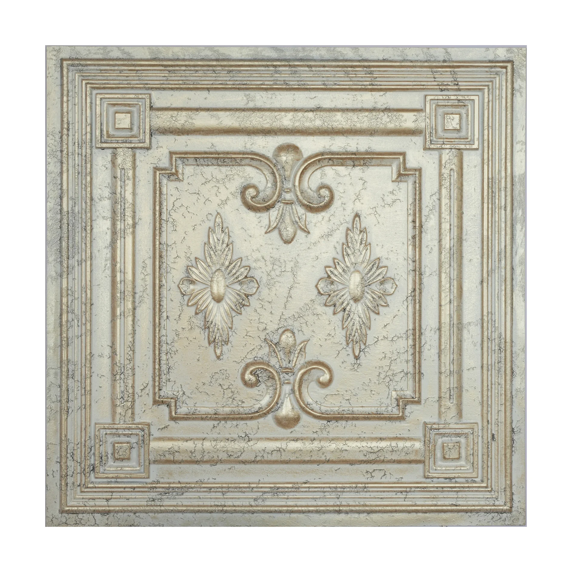 Embellished tin tiles Aged ceiling tile Drop in ceiling panels for Store 2'X2' PL63 Distress crack champagne gold 10Pcs