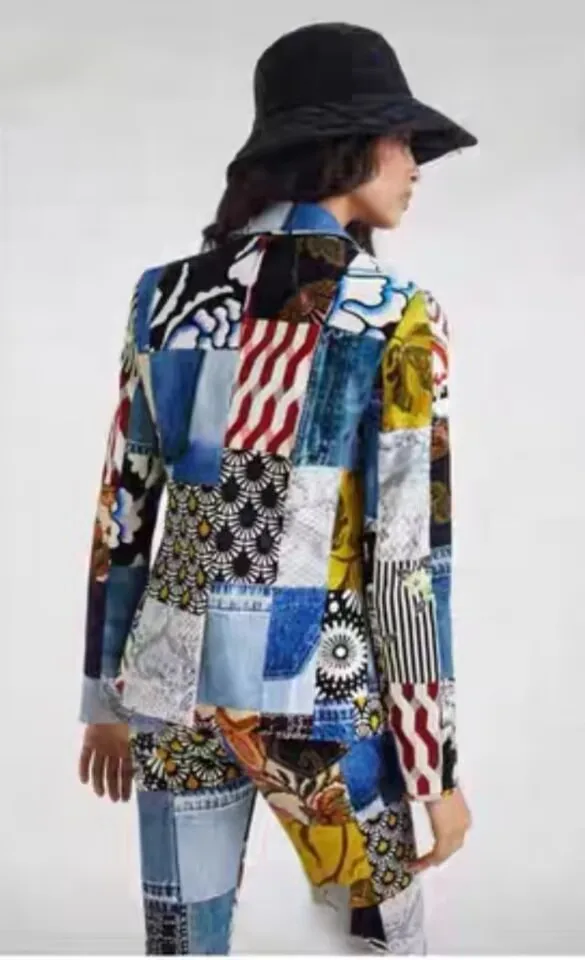 A new Spanish women's suit jacket with patchwork prints from the original Spring and Autumn of the foreign trade