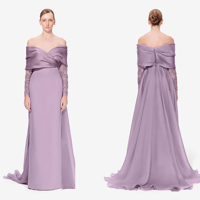 L268 New Arrival Purple Off The shoulder Organza Mermaid  فساتين السهرة vestidos de fiesta  فساتين سهره evening dresses