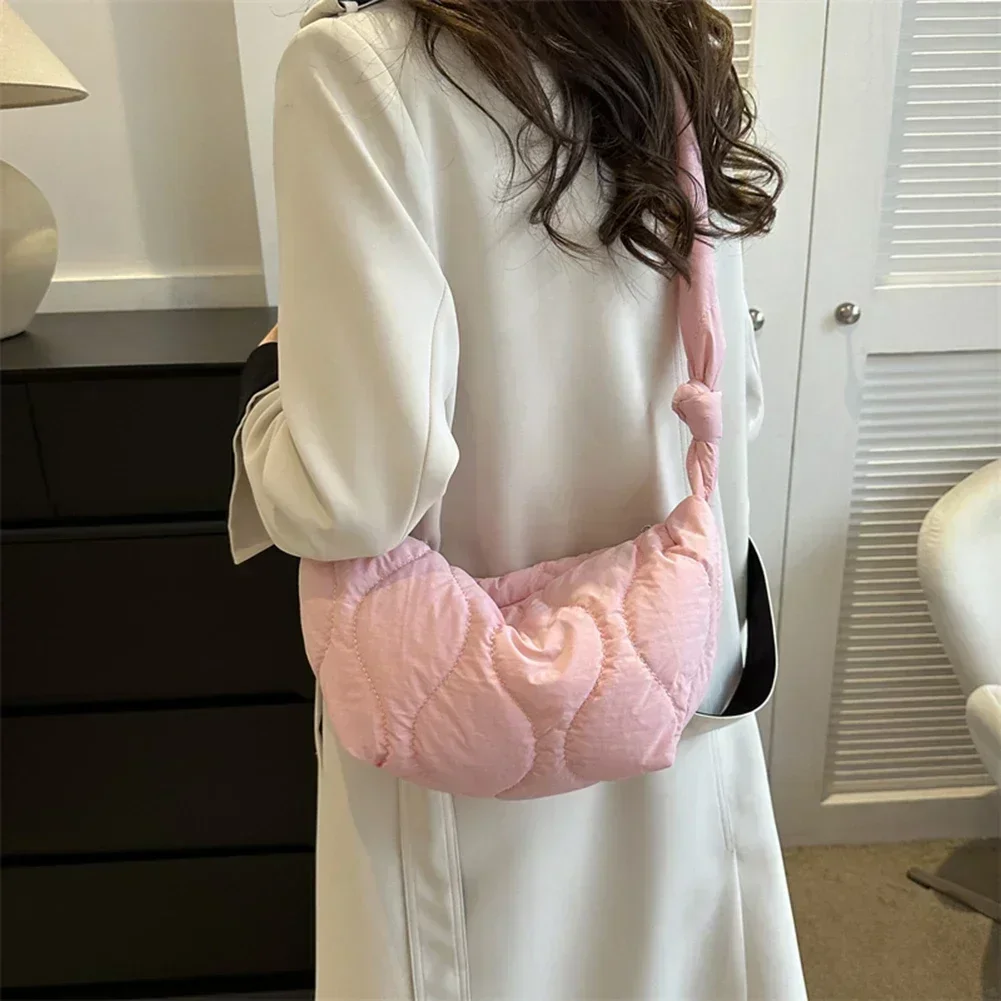 CW2  Female Puffer Shoulder Bag Trendy Soft Down Cotton Pillow Shopper  with Zipper Underarm