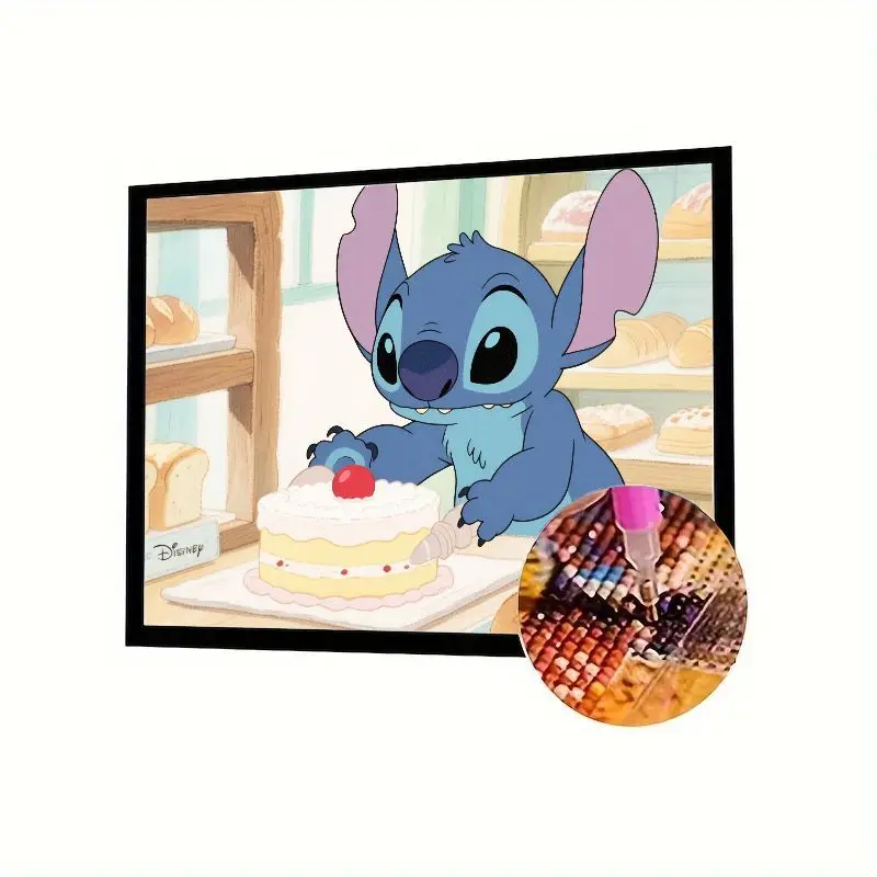 

1 шт., очаровательный набор для украшения торта Disney Stitch, 5D алмазная живопись, полная дрель, круглая алмазная художественная вышивка, милая мультяшная пекарня