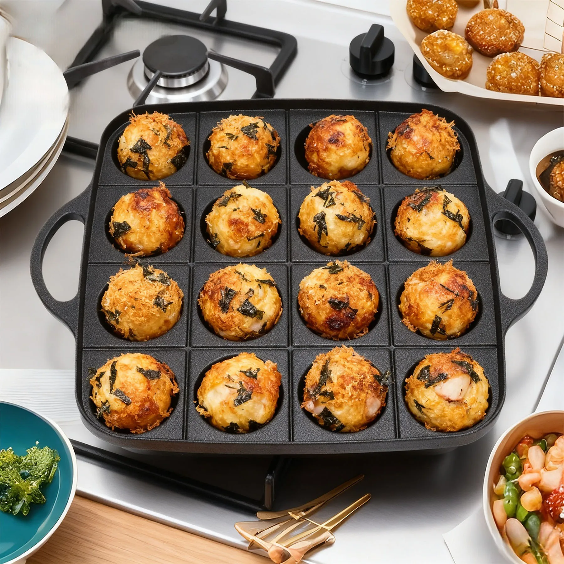 Takoyaki Maker 16 hole Octopus Ball Baking Plate Gas Stove Cooking Plate Street Food Cookware Mold Non stick Pot