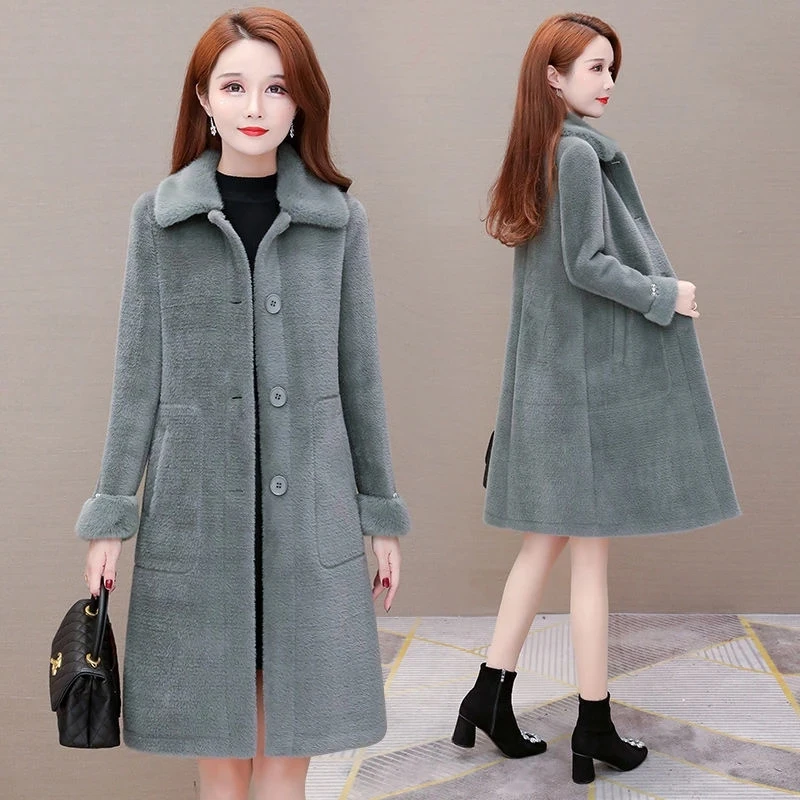 2023 New Long Imitation Mink Velvet Fur Coat Women's Thick Woolen Coats Temperament Female Women Winter Warm Faux Fur Outcoat