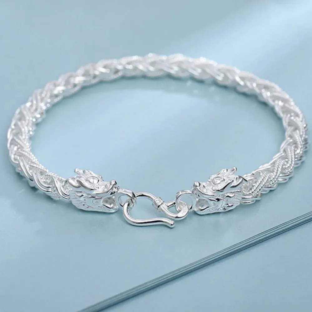 

Браслет унисекс из чистого серебра 999 пробы с головой дракона, плетение веревки, ювелирные изделия из настоящего стерлингового серебра для женщин, мужчин, мужчин, почерк руки