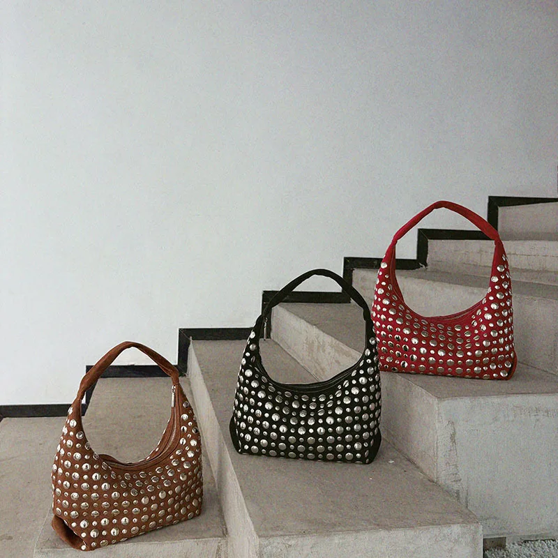 جديد الراقية الجلود برشام دلو حقيبة الموضة شخصية العصرية كول البولكا نقطة برشام عادية فاخرة العلامة التجارية حقيبة تحت الإبط حقيبة يد #6