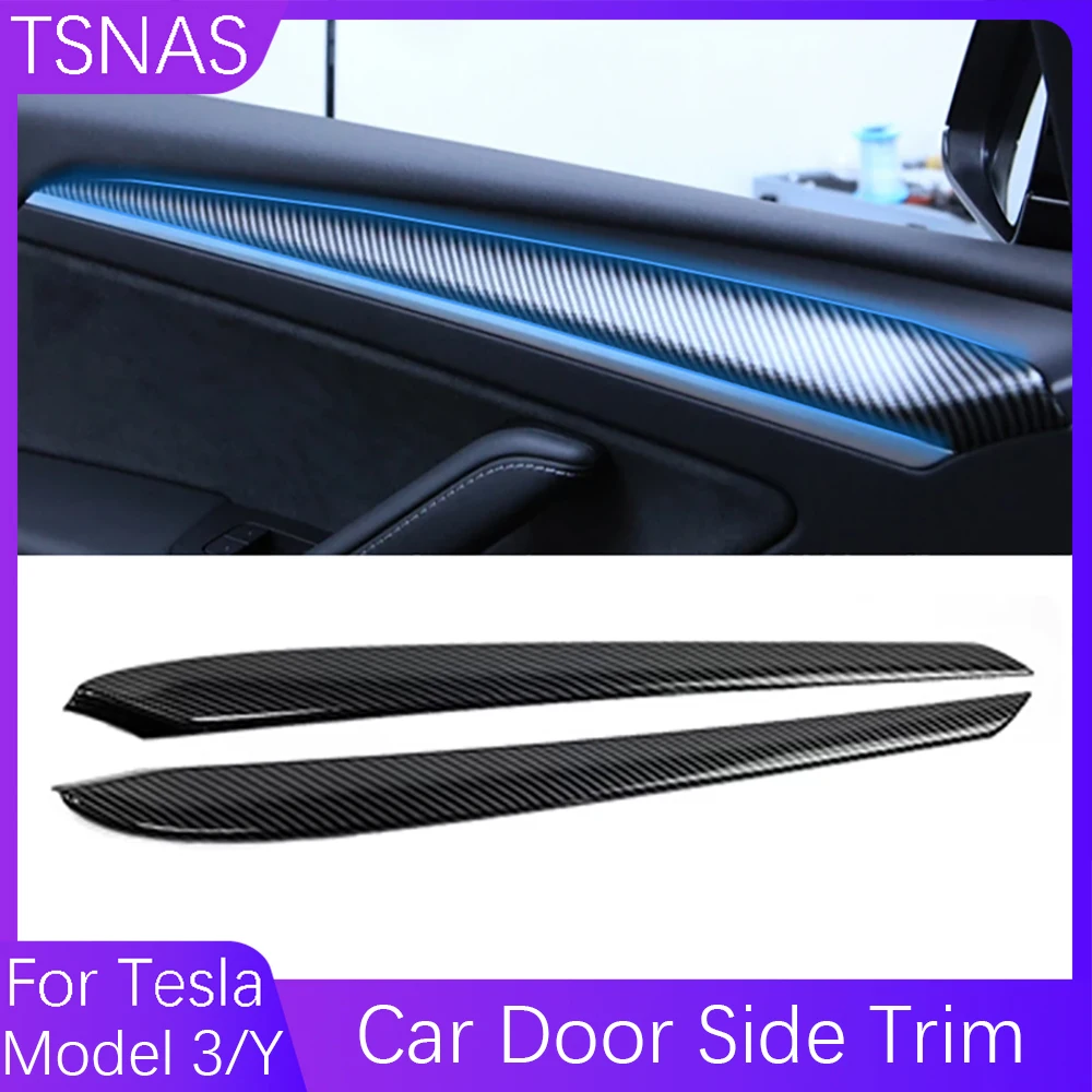 Car Door Side Trim For Tesla Model 3 Y 2021-2024 Dashboard Cover Center Console Carbon Fiber ABS Stickers Interior Accessories