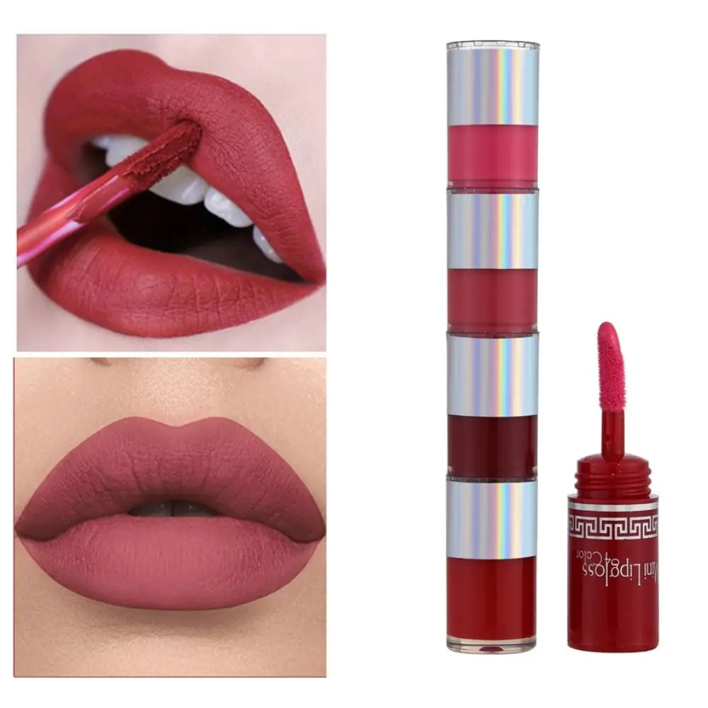 Vochtinbrengende 4-kleuren Matte Lippenstift Waterdichte Non-Stick Cup Lippenstift Set Langdurige Sexy 4 In 1 Vloeibare Lippenstift