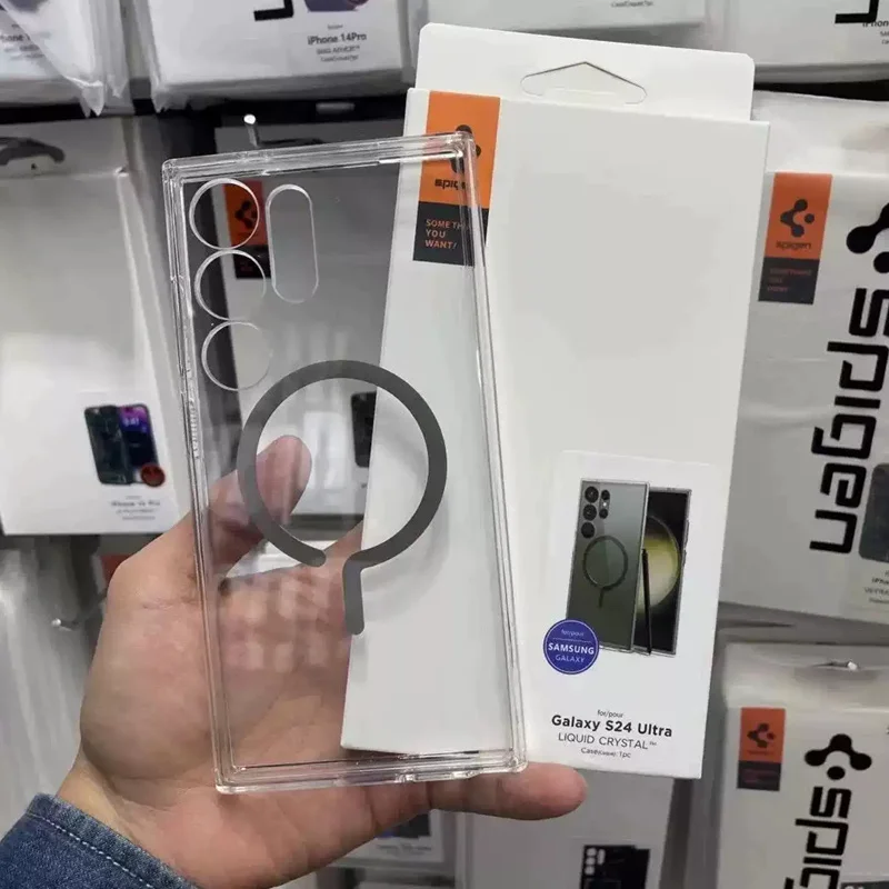 Capa Transparente Spigen para Magsafe com Anel Magnético de Carregamento Cinza para Samsung Galaxy S23 S24 S25 S25+ S26 Ultra, Capa Protetora em TPU+PC