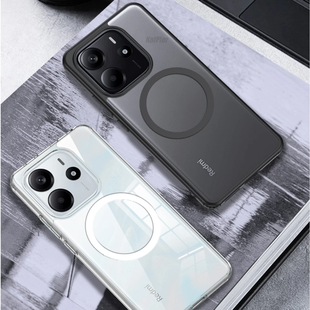 

Magnetic Clear Phone Case for Xiaomi Redmi Note 14 4G Soft TPU Silicone Frame Matte Shockproof Transparent Hard Coque Bumper