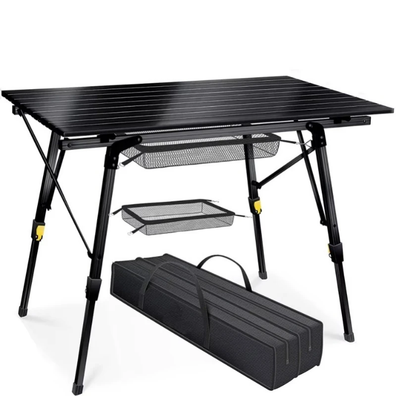 Lightweight aluminum folding camping table with adjustable height legs for beach barbecues and garden hikes