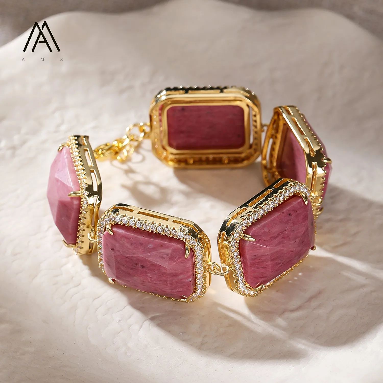 20*25mm Natural Gemstone Bangle For Women Beads Hand Boho Style Bracelets Beaded 18K Gold Plated Bracelets Jewelry Accessories