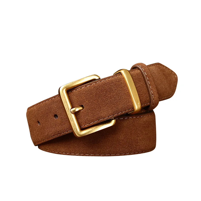 Light luxury matte anti-velvet genuine cowhide belt for women, simple style, high-end matching jeans belt for women