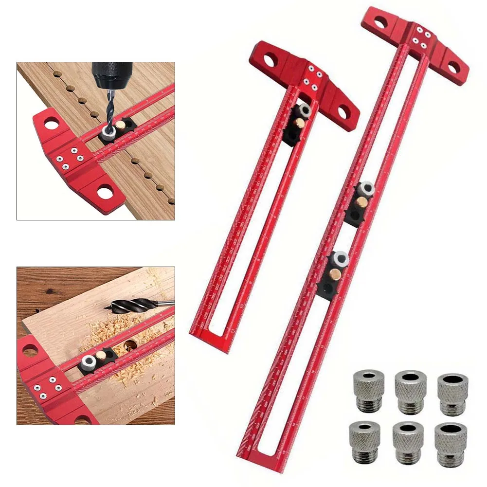 2 In 1 Drilling Positioning Scoring Ruler, Aluminum Alloy Versatile Dowelling Jig W- 6/8/10mm Drill Sleeves And Activity Block