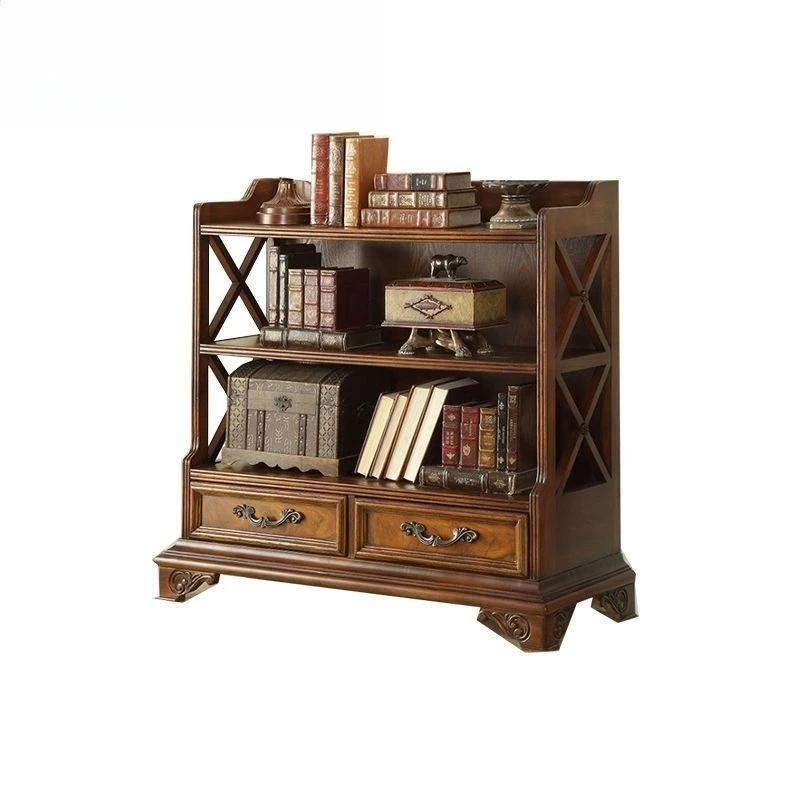 American country, all solid wood bookshelf, European small apartment, study utility room magazine rack