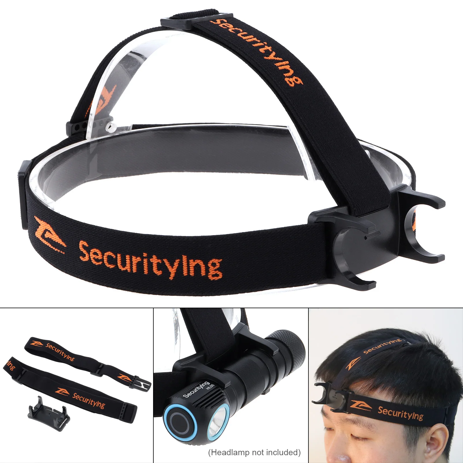 SecurityIng Elastic Headband Headlight Strap Holder for 22-26mm Headlamp Torch with Head Fastening Strap, Headlight Bracket