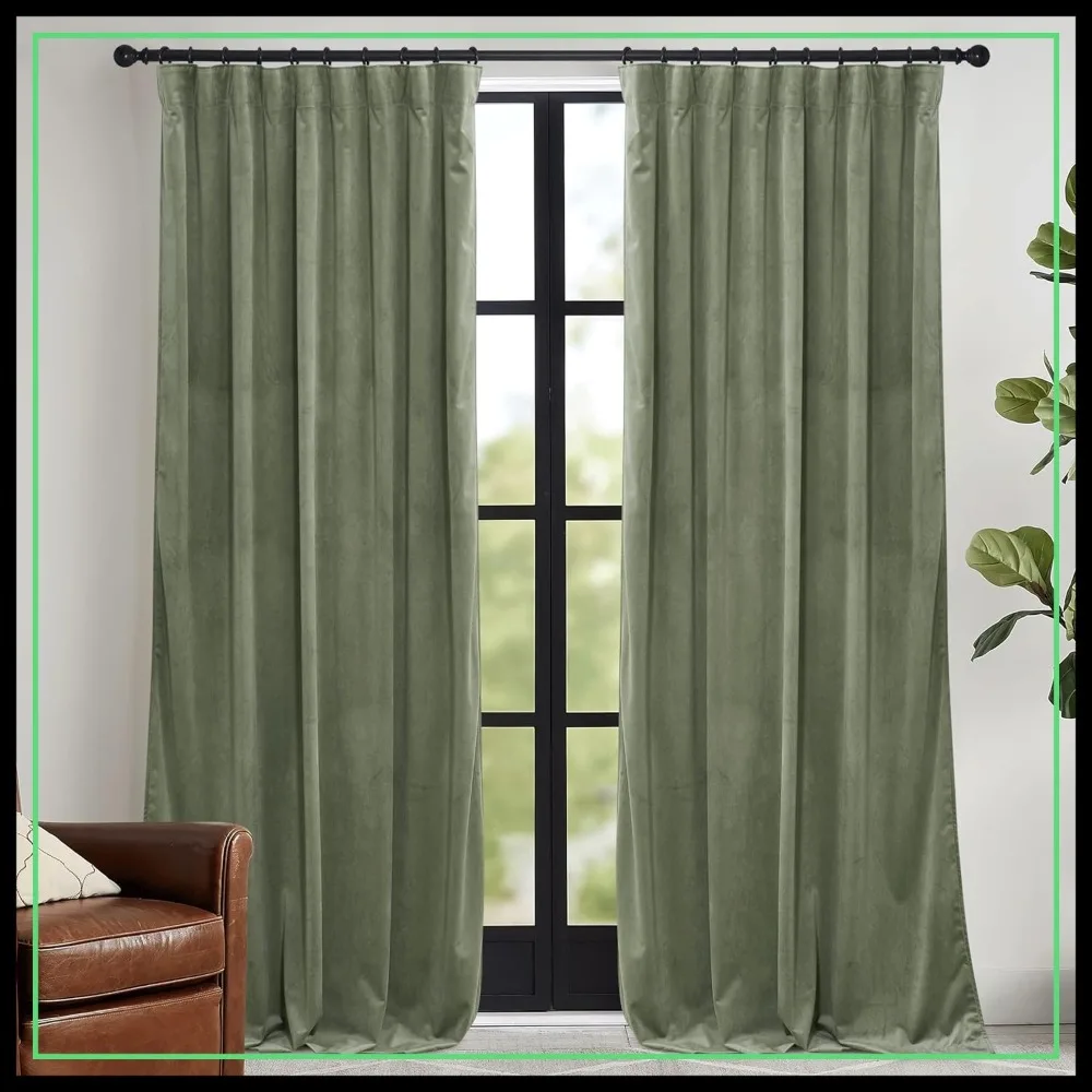

Sage Green Velvet Curtains 108 inch, Room Darkening Thermal Drapes for Living Room, W52 x L108, 2 Panels