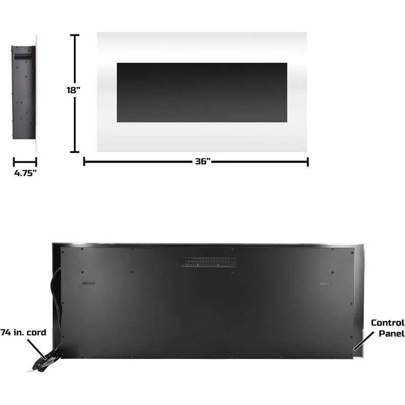 36" Wall Mount Electric Fireplace 10 Colors LED Flame and 3 Media Backgrounds Adjustable Brightness Comes with Remote Control