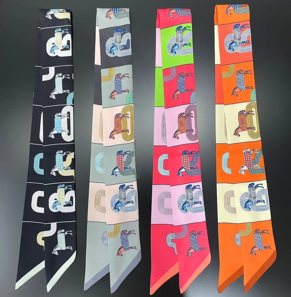 

Luxury Silk Scarf for Women - Elegant Lattice Print Hair Band, Neck Scarf & Bag Accessory