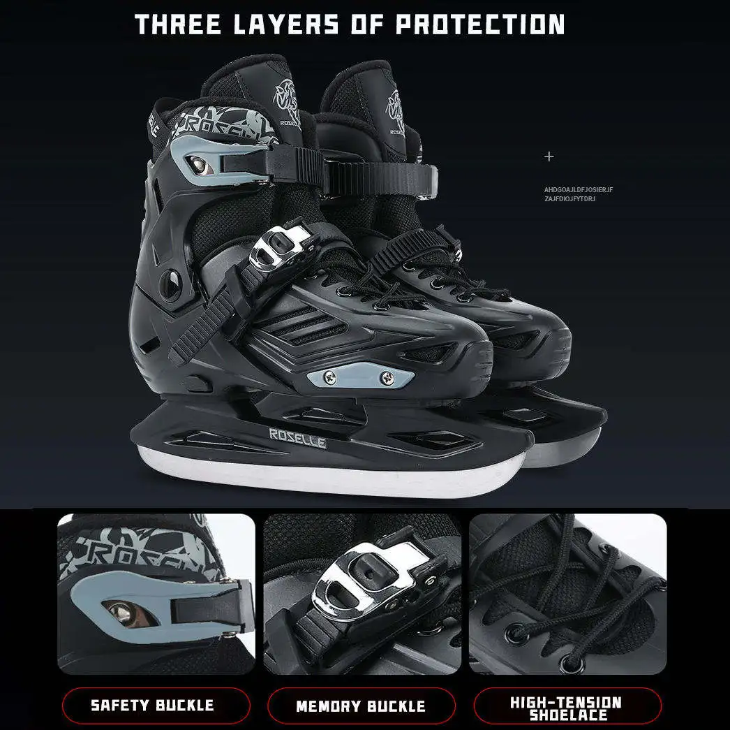 Hard Shell Ice Hockey Skates Adjustable Breathable Memory Liner 3D Anti-collision Stainless Steel Blade for Adults Beginners