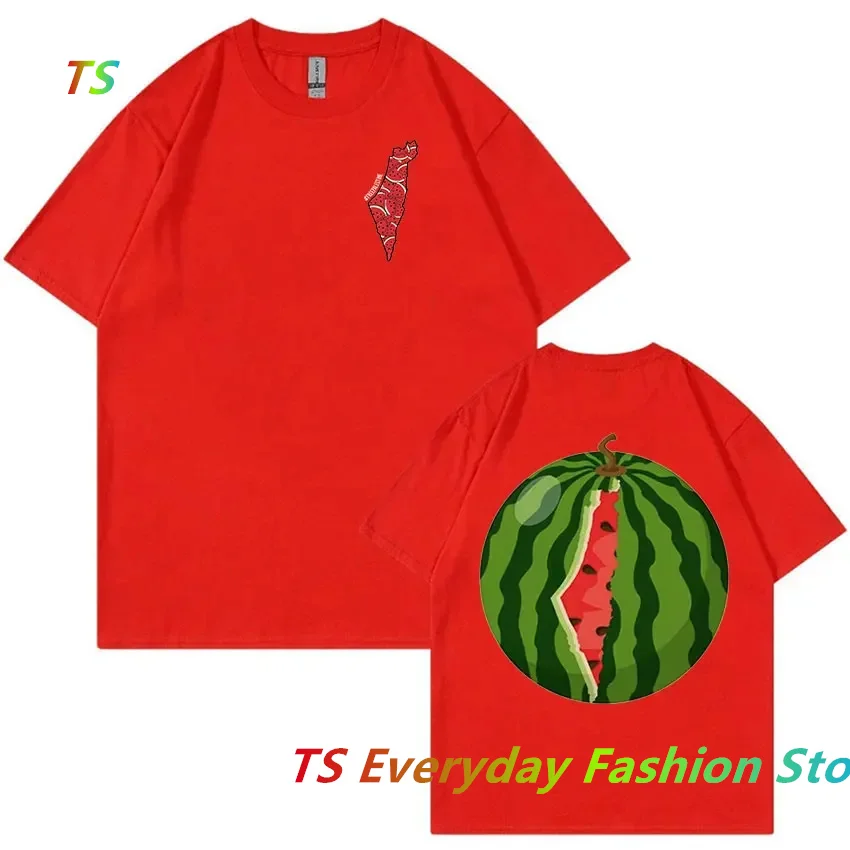 Funny Watermelon Double Sided Graphic T Shirts Men\'s Cotton T-Shirt Fashion Tops Summer Women Cotton T-Shirt Oversized Tees