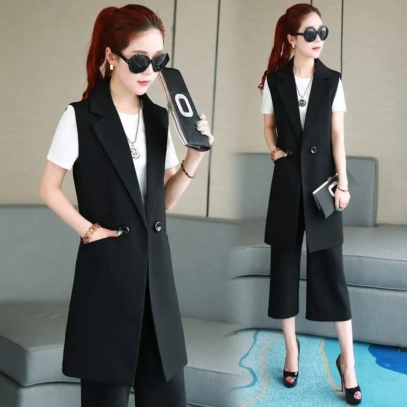 2023 Spring Autumn New Suit Vest Jacket Women\'s Slim Sleeveless Coat Fashion Trend Female Temperament Stripe Long Waistcoat Tops