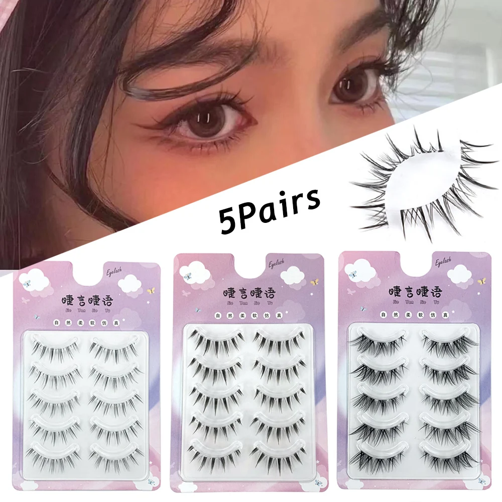 

False Eyelashes Reusable Natural Wispy V-shaped Lash Extension Soft Eye Lash Manga Lashes Transparent Stem Comic Eye Cosmetics