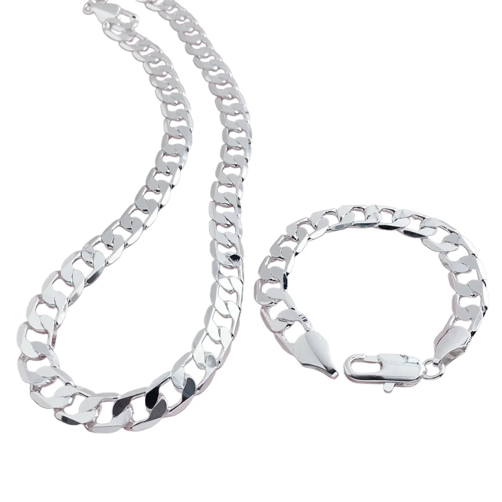 

Набор ожерелья-браслета из стерлингового серебра 925 пробы, 12 мм, сбоку один в один, подходит для повседневного ношения унисекс