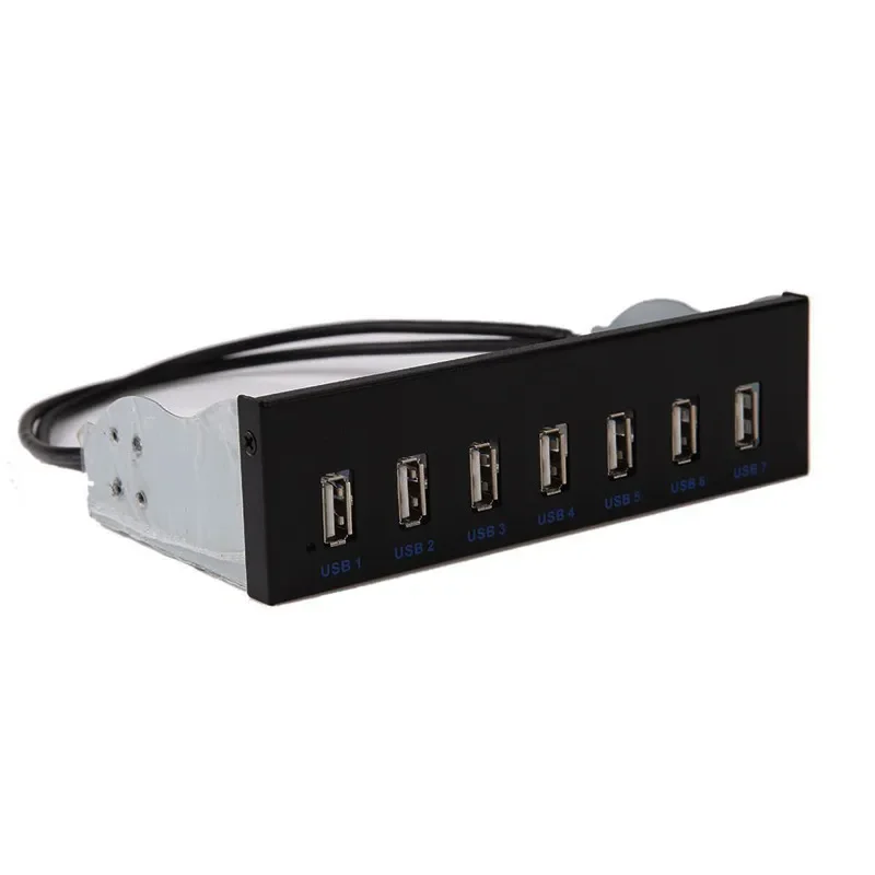 5.25 Inch Front Panel USB 2.0 Hub 7 Port 9 Pin to 6 USB Side Plug Optical Drive Bay Adapter for PC Desktop Computer Case