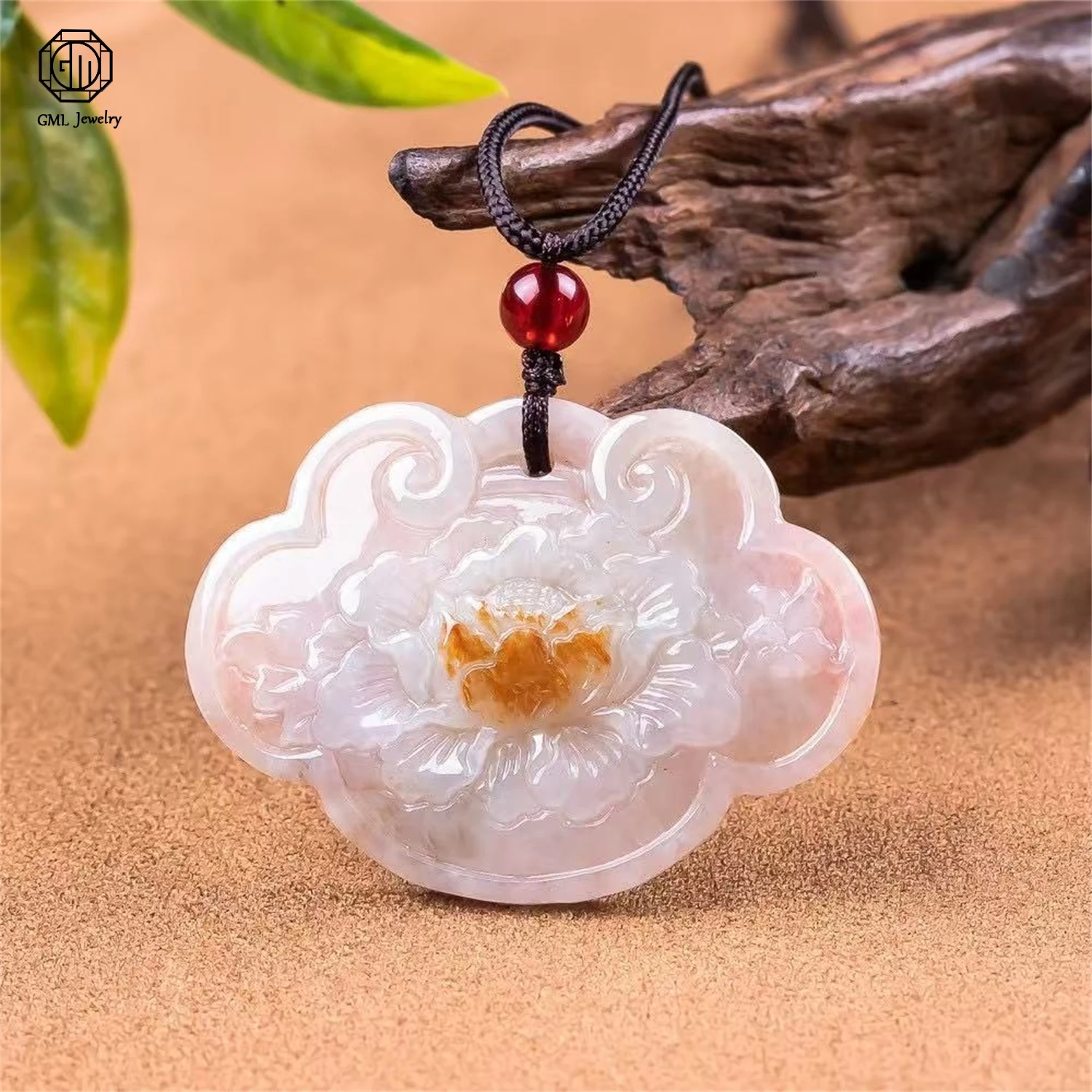 

Natural Grade A Jadeite Red Jade Peony Flower Ice Pendant Auspicious Cloud Women Gemstone Colour In Vogue Necklace Jewelry Gift