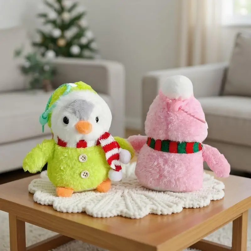 Winterpinguïn pluche pop sleutelhanger speelgoed met kerstsjaal; Girly tas hanger, rugzak hangende aantrekkingskracht, verjaardagscadeau