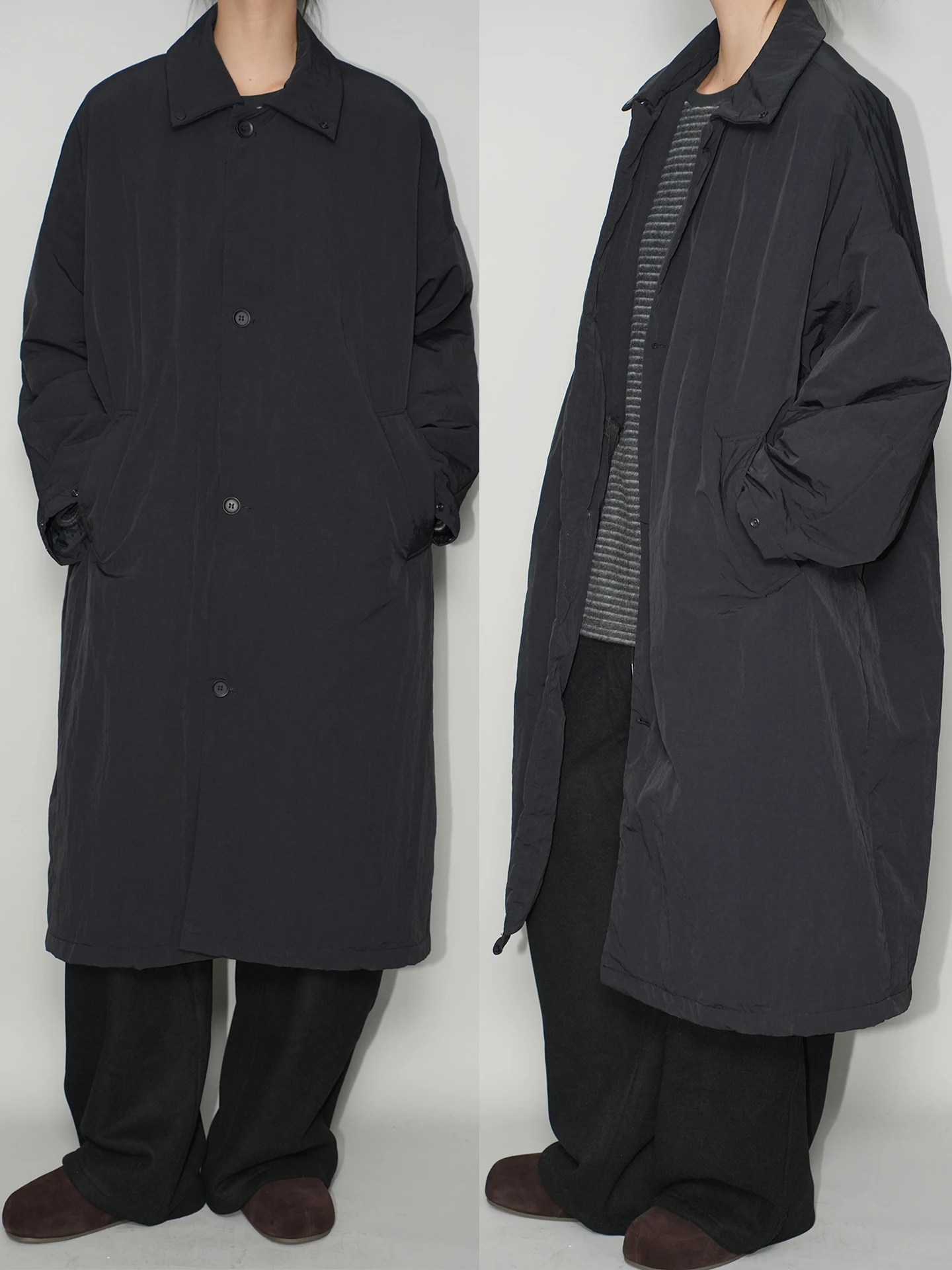 

Bla Vintage Lapel Long Cotton Jaet Dstring Warm Outerwear Faionable Design Commute Sle Loose Fit Winter Coat