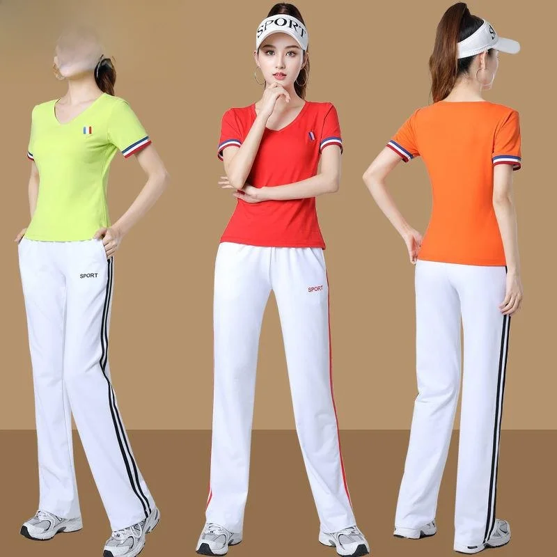 

Slimming Fitn Dancewear Set Women's Summer Sportswear Square Dancing Clothes Neiliani Cotton Blend Tee-acetate Fiber