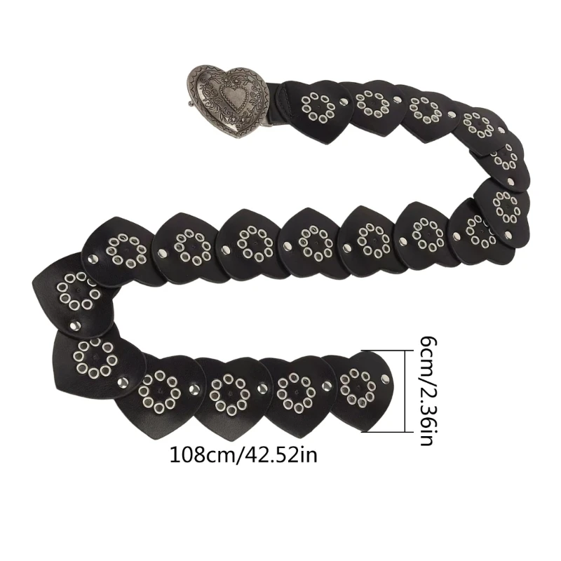 652F Cinturón PU con forma corazón tachonado con remaches para mujer, cinturón ancho los años para y niñas,