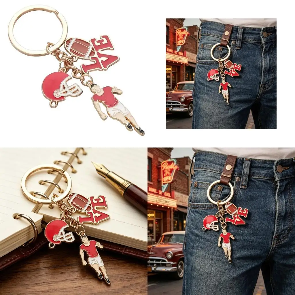 195C Fashionable Metal Football Holder Sport Theme Decorative Accessory For Bags Wallets Or Keys Rustproof Keychain