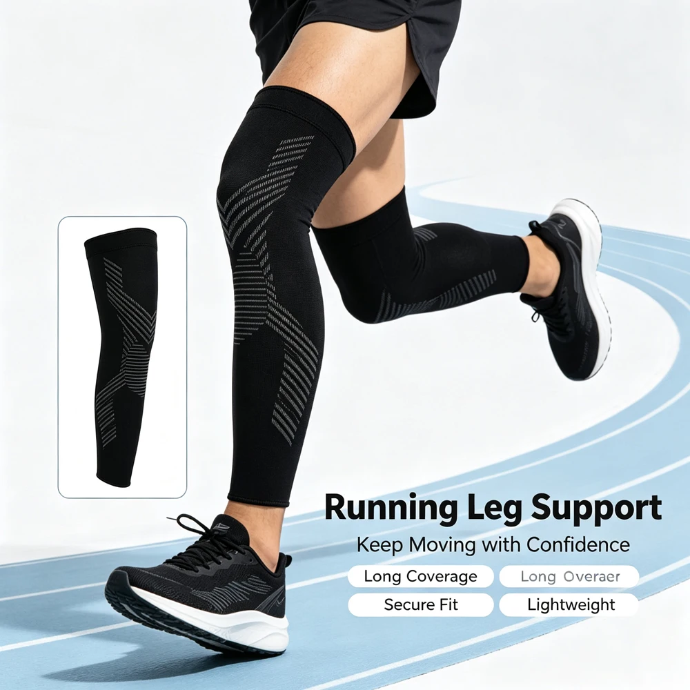 1/2PCS Full Leg Compression Sleeves Long Knee Sleeve for Men Women Basketball Cycling Running Workout - Thigh & Calf Support