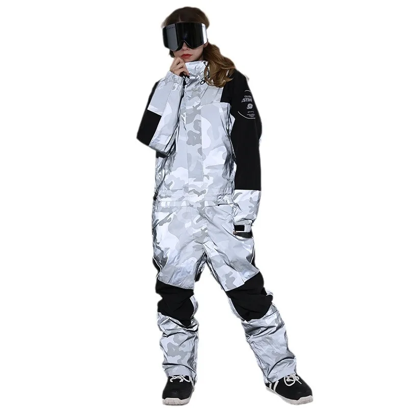 Ice and Snow Festival fluorescent camouflage warm waterproof breathable single and double board one-piece ski suit men and women