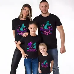 Mermaid Matching Family Party Tops 1~9 Year Old Birthday Girls T-shirt Harajuku Streetwear Birthday Unisex Kids Black Clothing