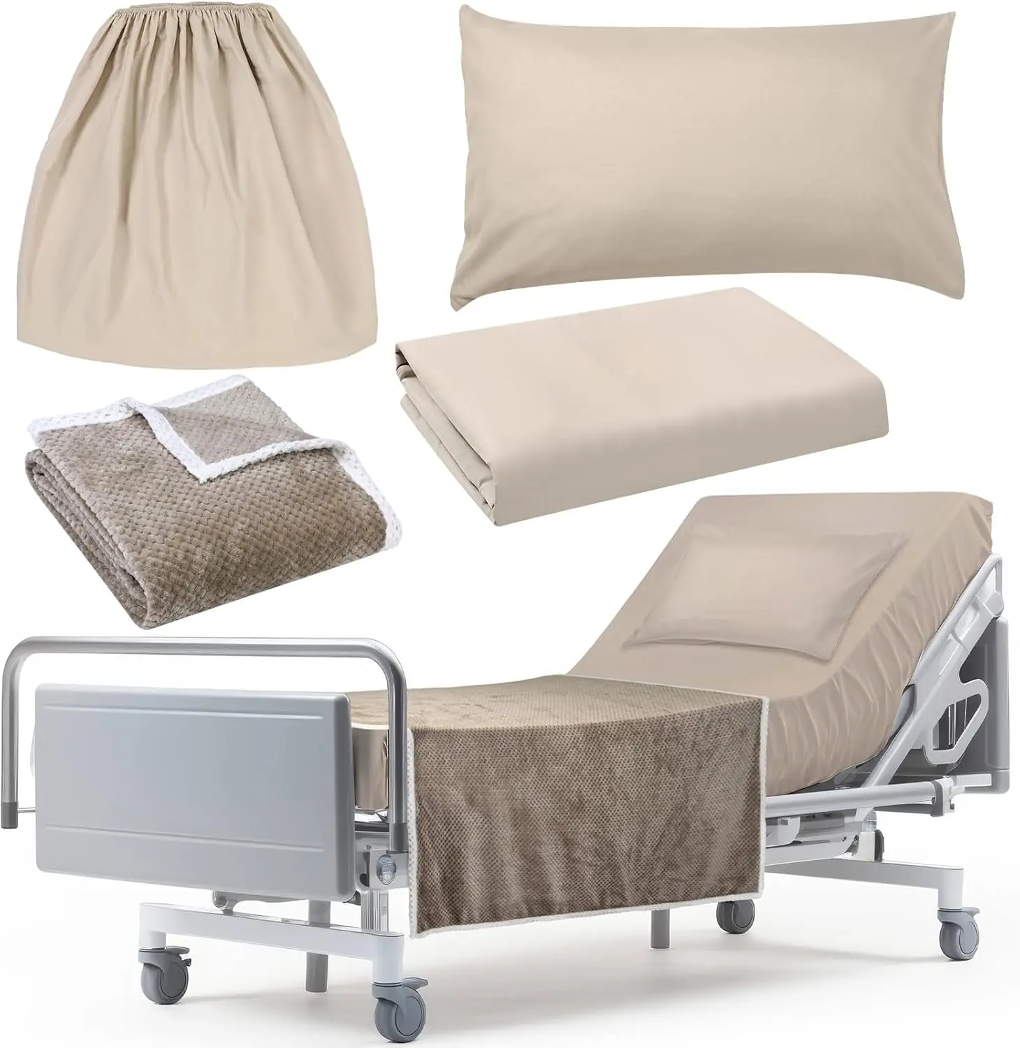 

4 Pcs Hospital Bed Sheets Set, Soft Knitted Standard Sheets Quality, Lude Fitted Coverlet, Quilt Cover, Pillow Case And