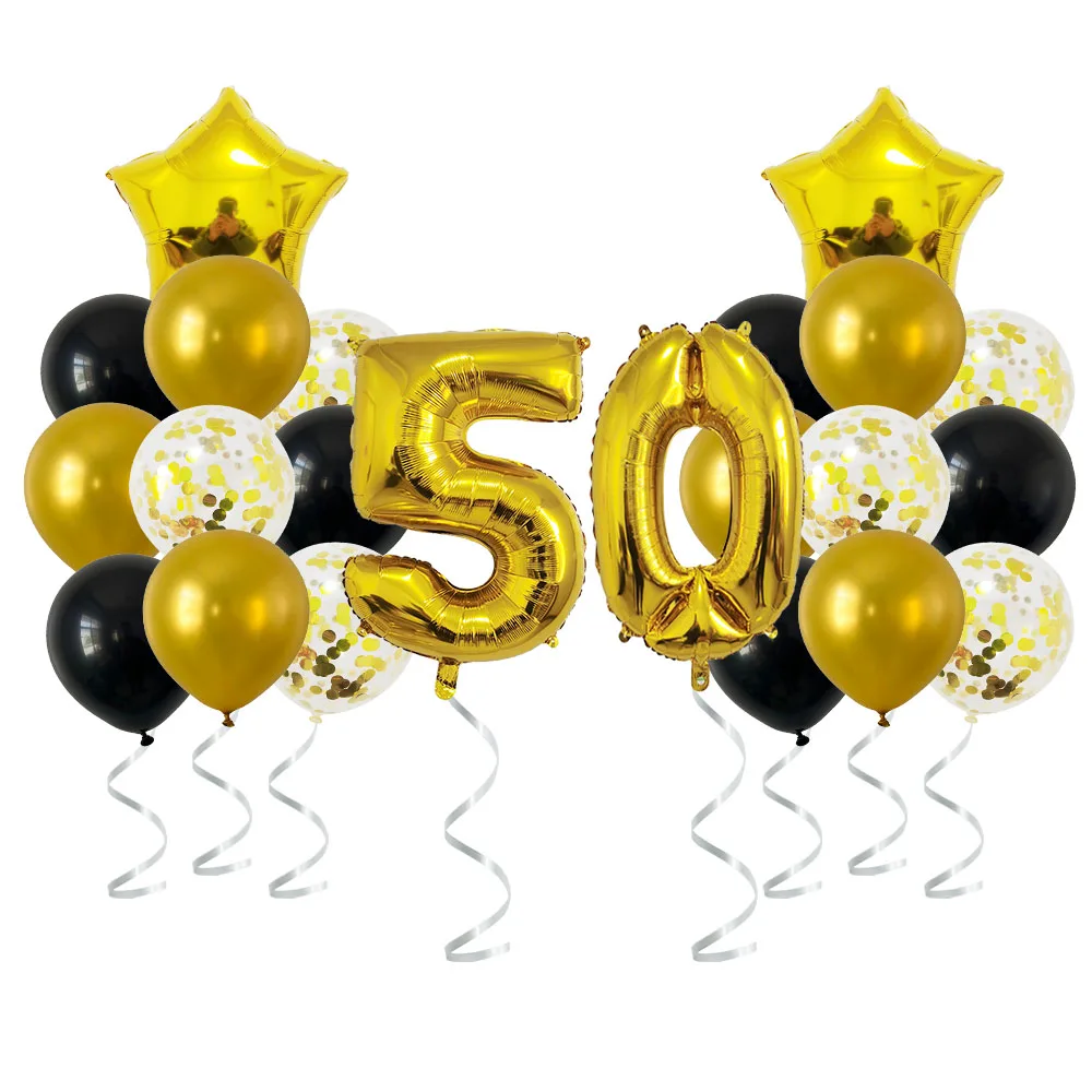 24 szt. Złote czarne mieszane balony 50 urodziny dekoracje 50 lat mężczyzna kobieta dekoracje urodzinowe materiały rocznicowe