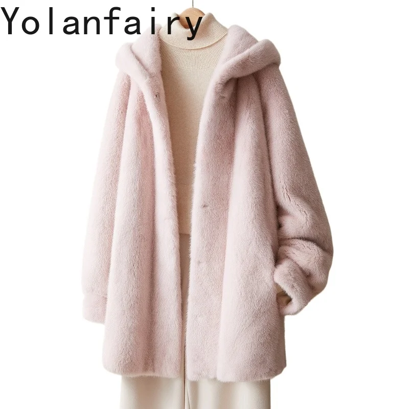 

YOLANFAIRY Real Fur Jacket for Woman Luxury Winter High-end Whole Mink Natural Fur Coat Women Hooded Mid-long Fur Coats Fourure