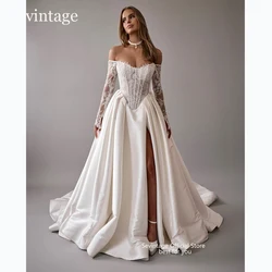 Sevintage Exquisite Lace Wedding Dresses Side Slit Sweetheart Bridal Gowns Off The Shoulder Zipper Back Bride Customized Women