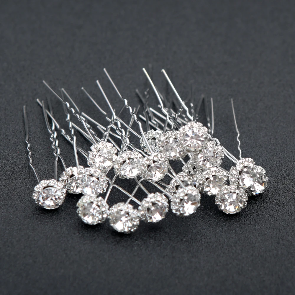 20pcs Bridal Pear U-shaped Hair Comb Forks Elegant Wedding Crystal Flower Hair Sticks Women Hairstyle Clips Jewelry Accessories