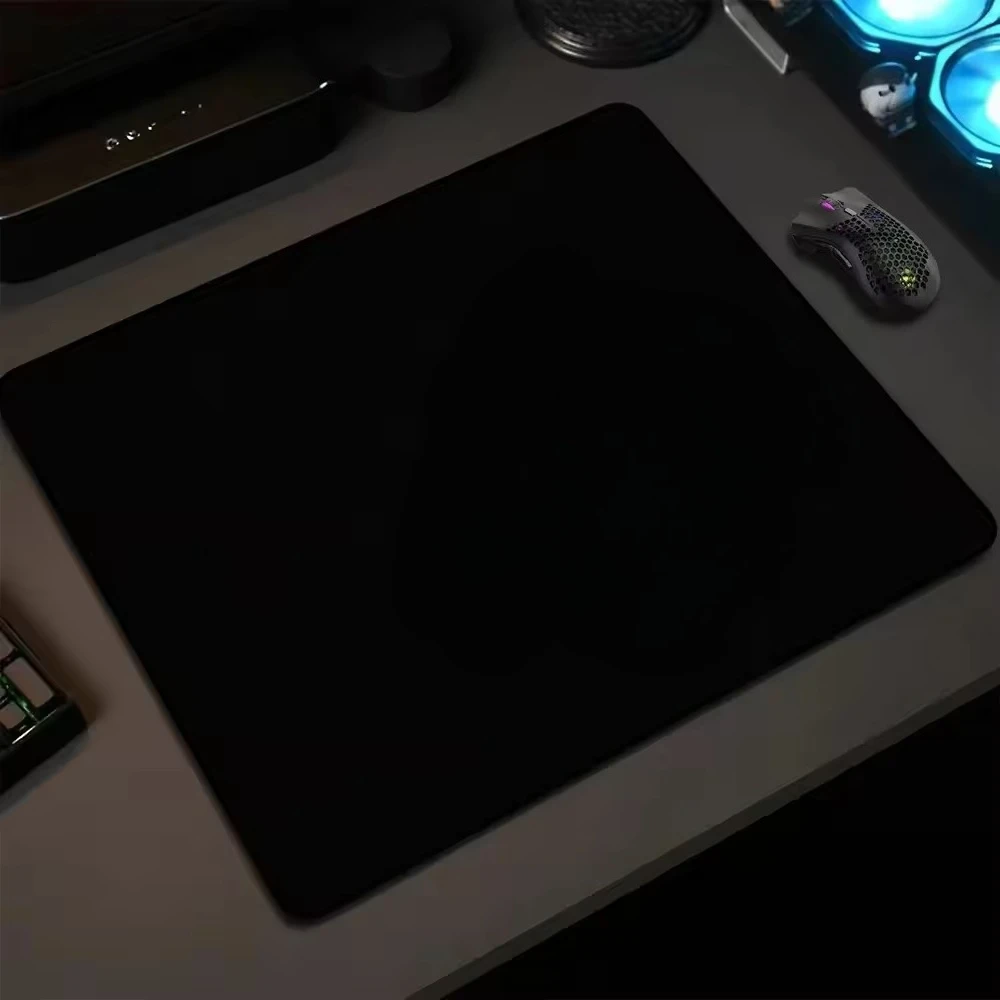 Black Square Office Mouse Pad with Stitched Edge Smooth Cloth Gaming Mousepad Non-Slip Rubber Base for Computer Laptop Desk Mat