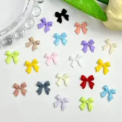 50PCS Macaron Colors Frosted Ribbon Bows Nail Charms 3D Minimalist Bowknots Fashionable Nail Art Decoration for DIY Crafts